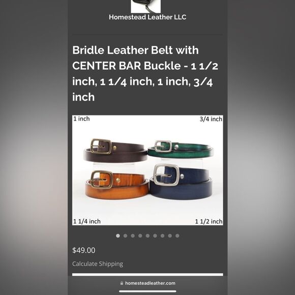 Homestead Leather Company Bridle leather belt with brass colored hardware 48” - Picture 6 of 6